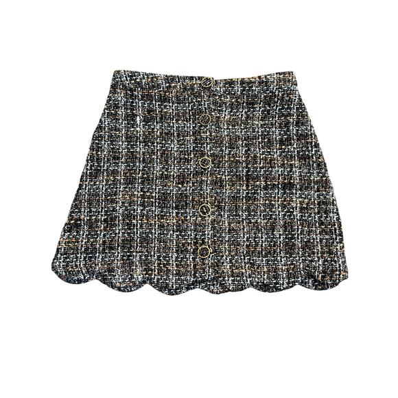 Blu Pepper Tweed Button Front Scalloped High Waisted Mini Skirt Size Med EUC - Picture 1 of 5